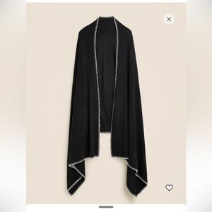 NWT JCREW Black Cashmere Whipstitch Oversized Wrap Scarf